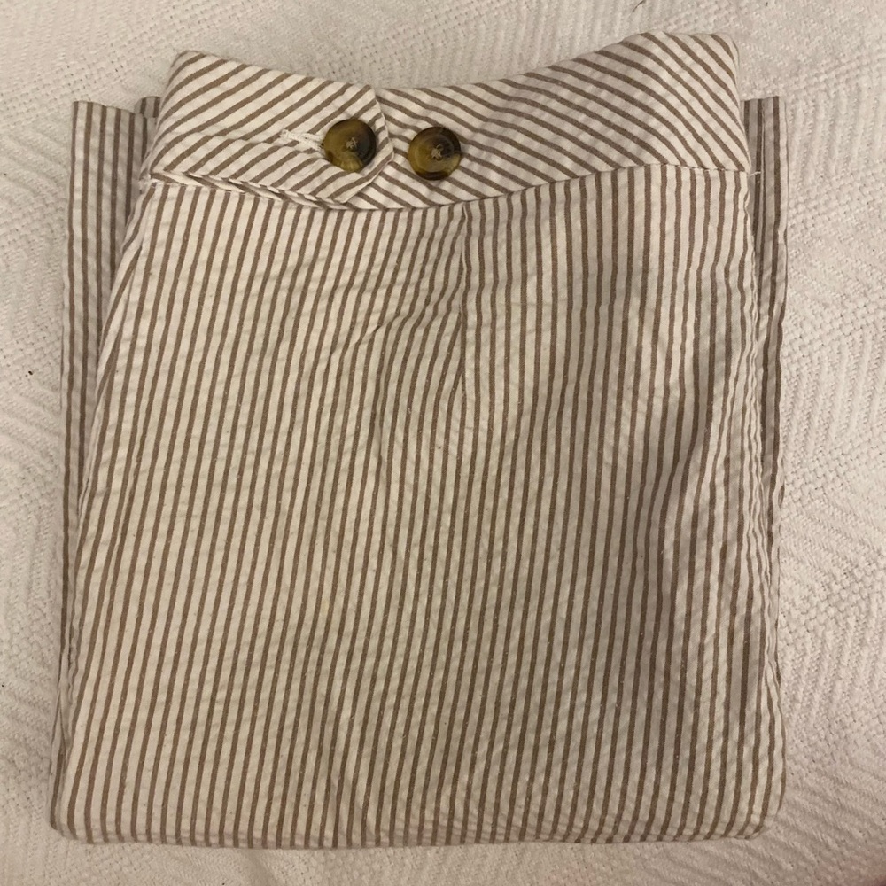 Banana Republic Taupe and White Striped Trousers